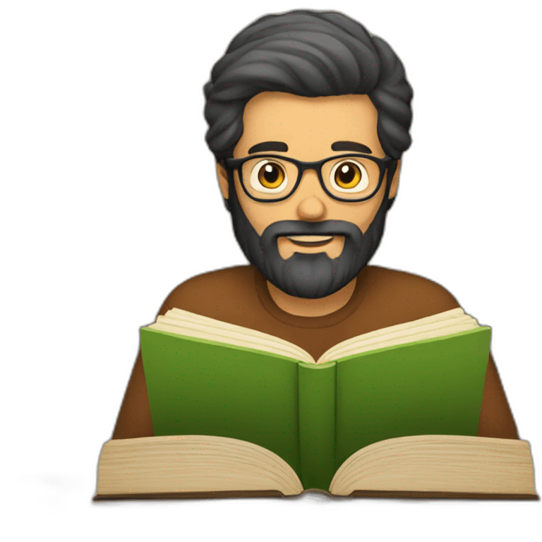 A man with beard and reading books emoji