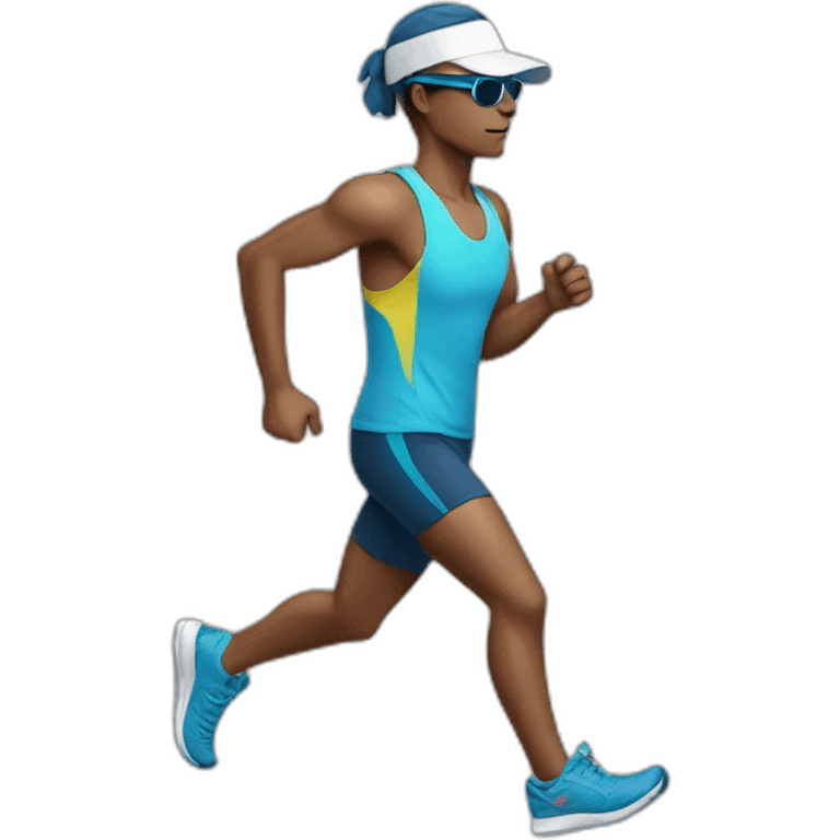 a tired runner wearing sunglasses a cap and winter shoes emoji