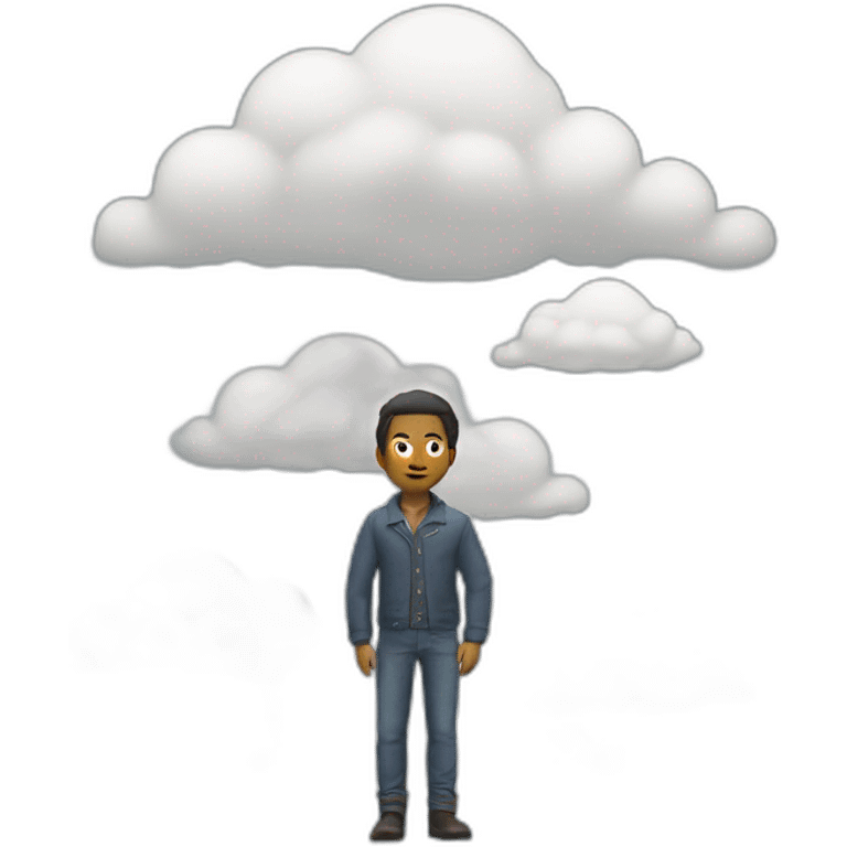 person with his hands on his hips riding a cloud (behind angle) emoji