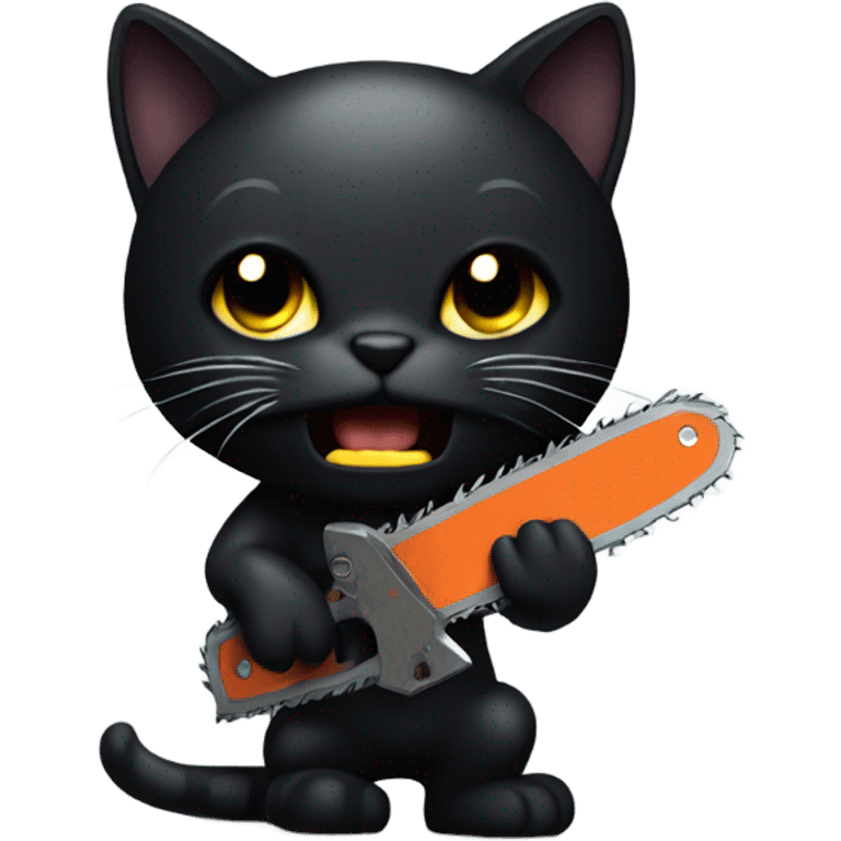 Black horror cat with chainsaw emoji