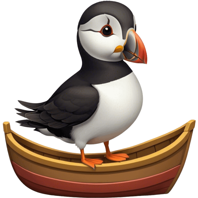 puffin with a waistcoat in a boat emoji