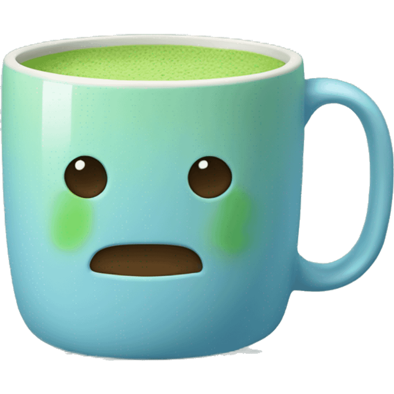 Light blue mug with matcha  emoji