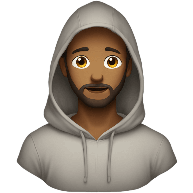 Handsome man with brown hairs and 3 days beard wearing a hoodie as he is praying emoji