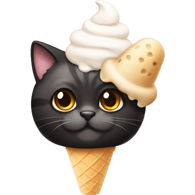 Icecream with Fat dark calico cat emoji