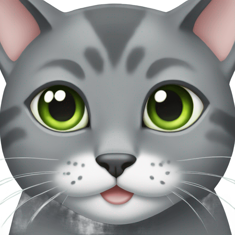 gray Cat green eyes eating fish emoji