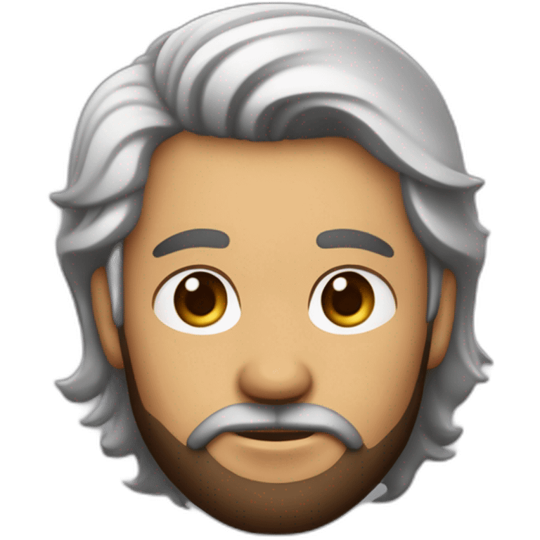 persona de pelo moreno liso oscuro con la raya a un lado y un corte clásico. Piel blanca y barba recortada. Ojos marrones verdosos emoji