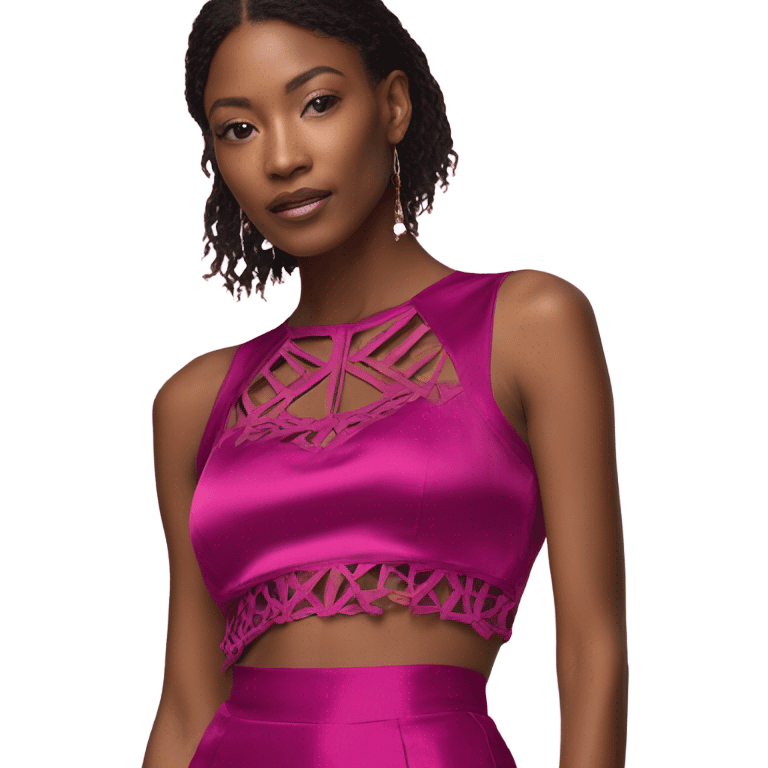 Realistic magenta cut out silk crop top blouse. emoji