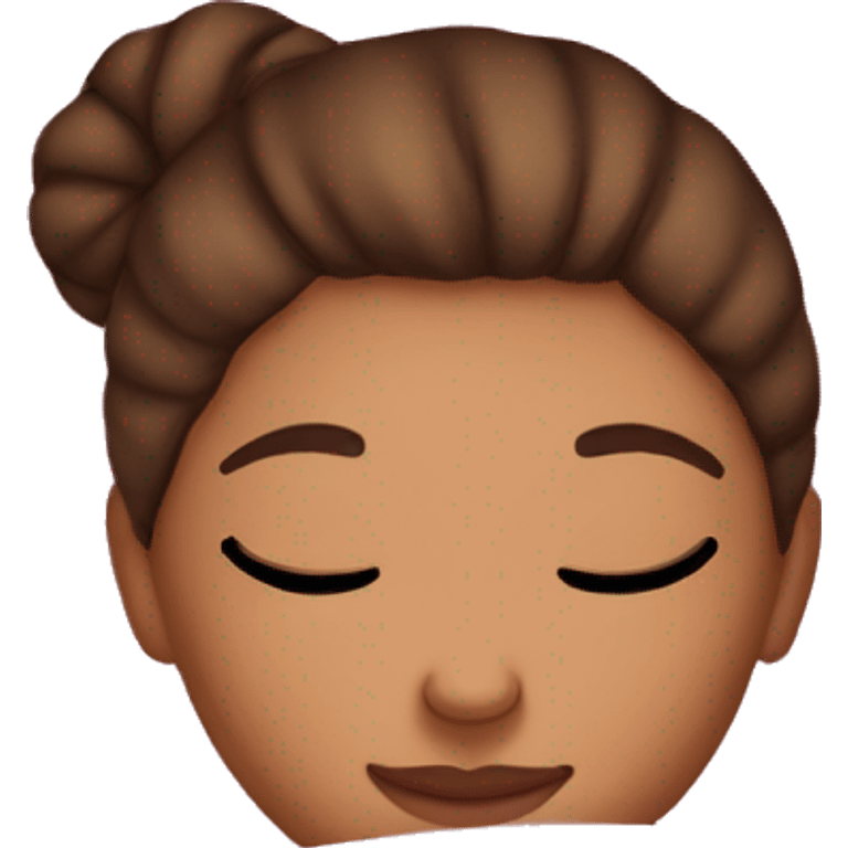 tan girl with brown hair in a bun sleeping with pink blanket emoji