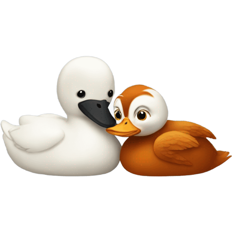 A white duck and orangutan cuddling emoji