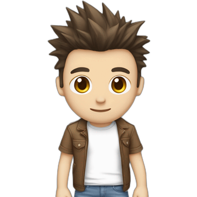 white male adult, Dark Brown Spikey Hair, Pokemon T-Shirt, Blue Jeans, Converse shoes emoji