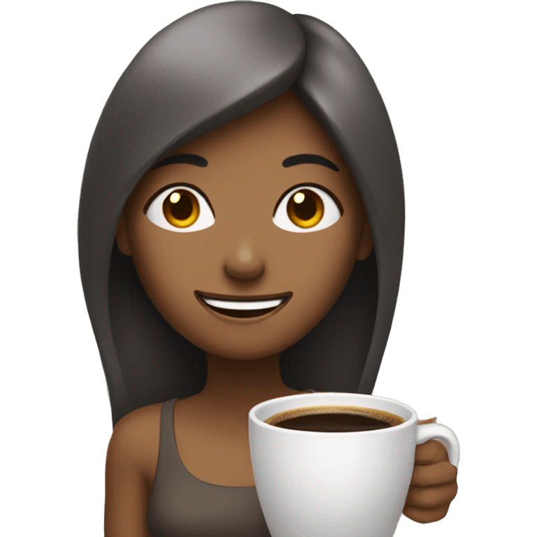 smiling girl with coffee cup with eyes open emoji