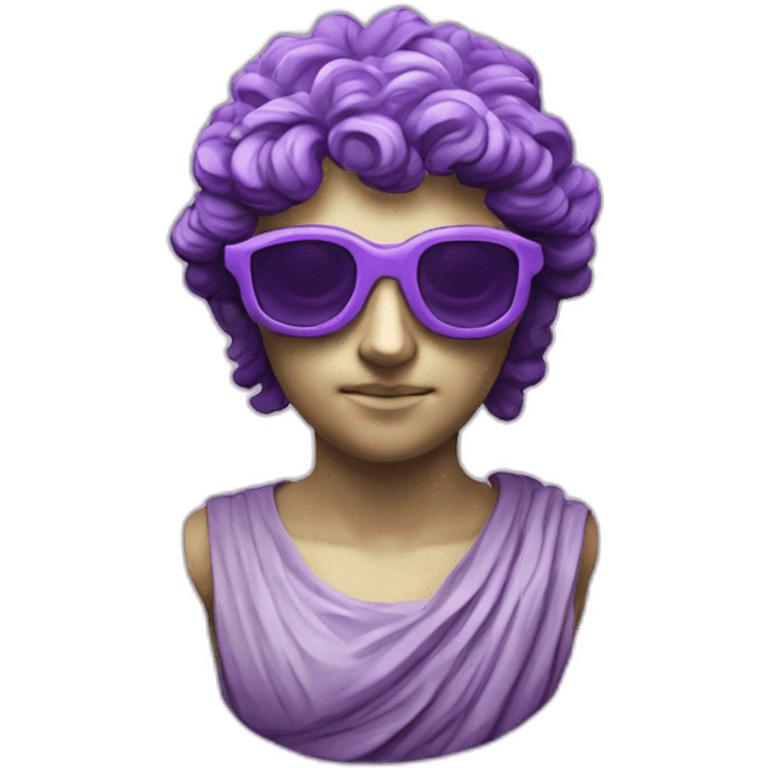 an EMOJI OF A ancient young greek statue, wearing VR glasses, purple colors, DIGITAL UNIVERSE emoji