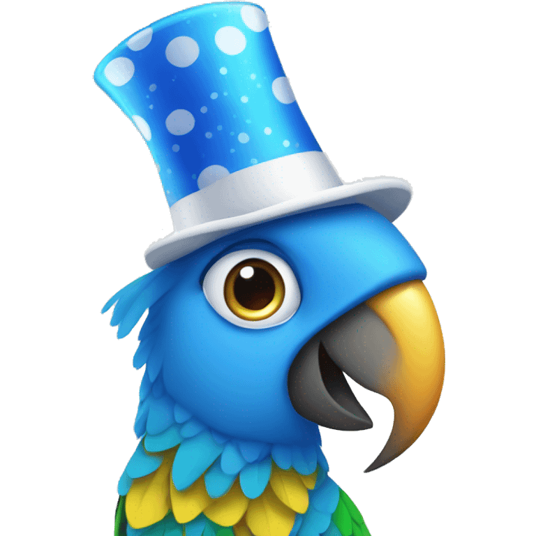 A blue parrot with white spots on its head in a New Year's hat  emoji