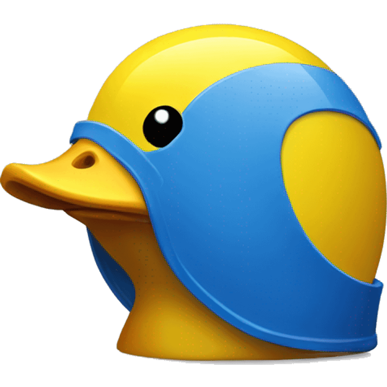 A yellow duck with a blue helmet.  emoji