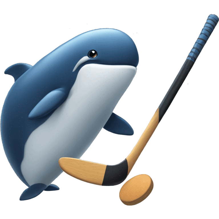 A whale holding a hockey stick emoji