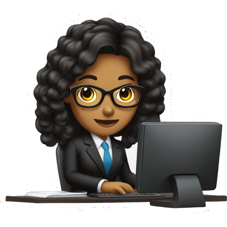 Secretaria cabelo preto computador e tomando cafe emoji