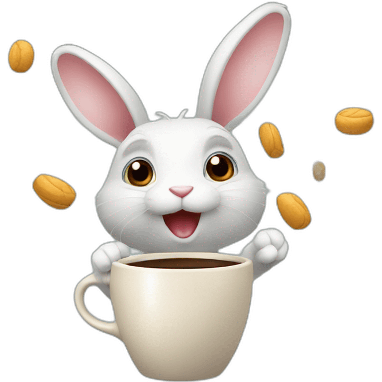 a rabbit juggling coffee mugs emoji