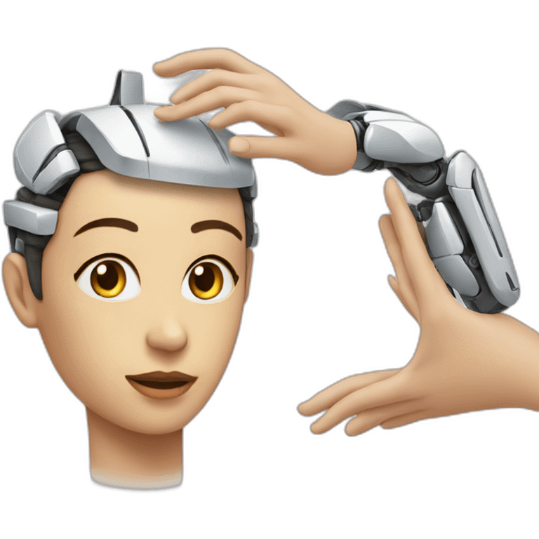 Person getting head massage from robot hands emoji