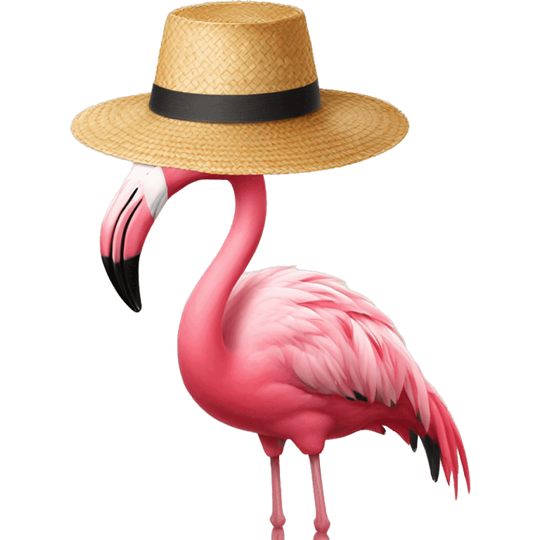 Pink flamingo with a straw hat emoji