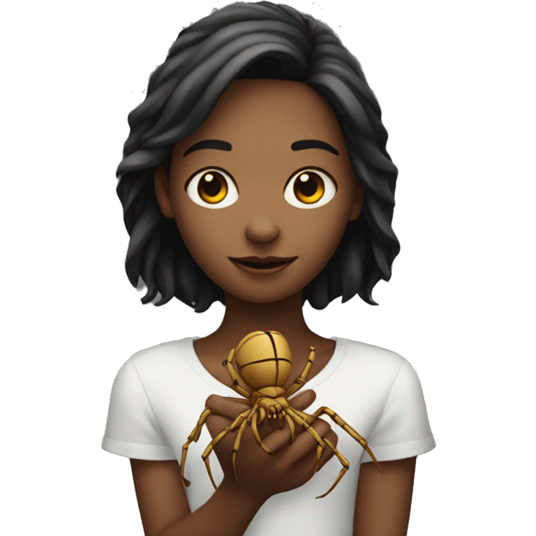 A girl holding a spider emoji