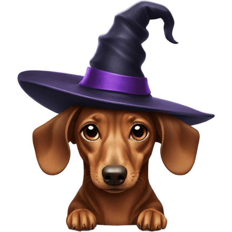 Weenie dog wearing a witch hat emoji