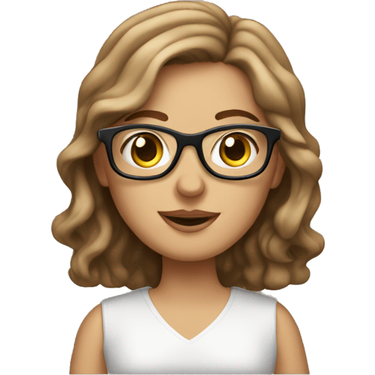 wavy brown-hair white girl with macbook wearing glasses emoji