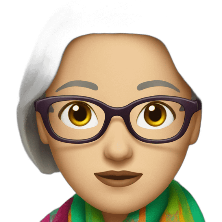 white-woman-with-graying-bob-green-eyes-and-glasses-wearing-colorful-shawl emoji