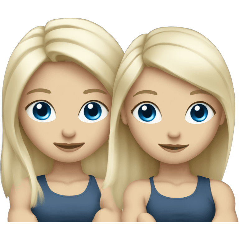 Two white blonde girls with blue eyes lifting weights emoji