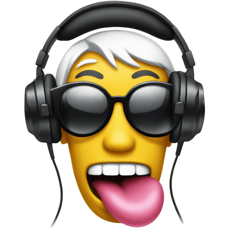 emoji tongue out with headphones and dj set emoji