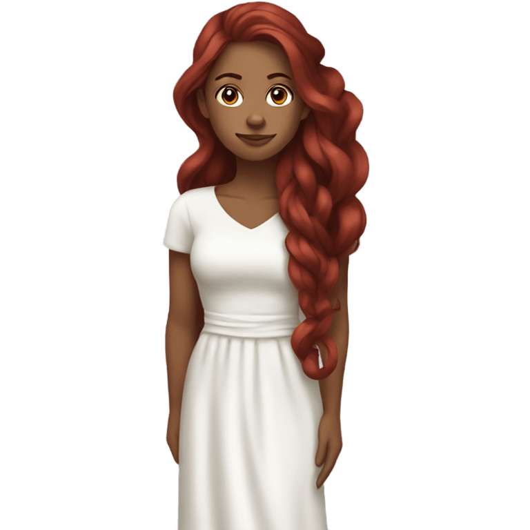 30-something woman with long, dark red hair coiled up on her head, wearing a white dress emoji