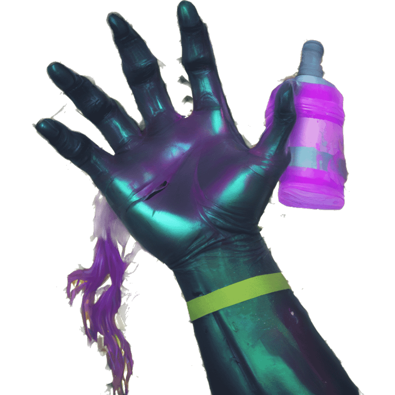 .Zombie_ Vaporwave black holographic oilslick zombie unicorn yellow caution tape prosthetic arm  emoji