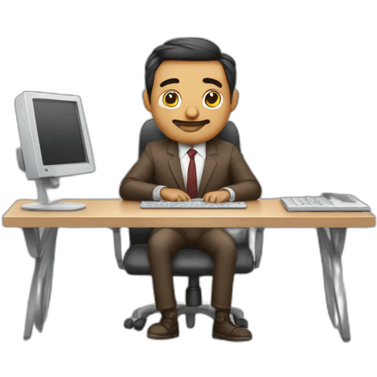 hombre con vestimenta duki trabajando con computadora emoji