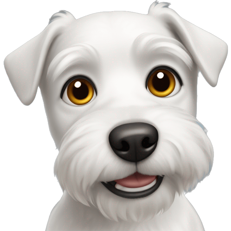 white dog with dark gray ears, mixed breed with Jack Russel and bichon frize emoji