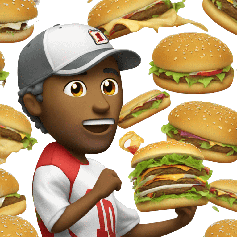 Very hungry man eating a hamburger while playing lacrosse emoji