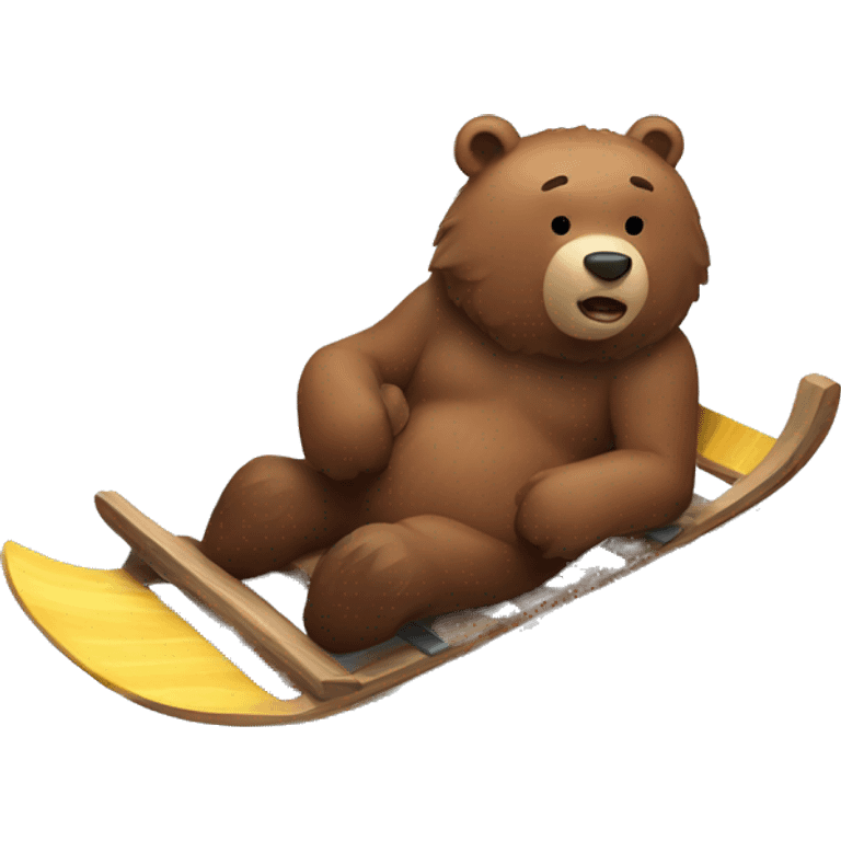 Brown bear sliding down snowy mountains on sleds  emoji