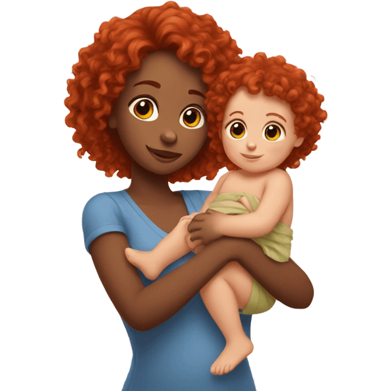 Female with red curly hair holding baby girl emoji