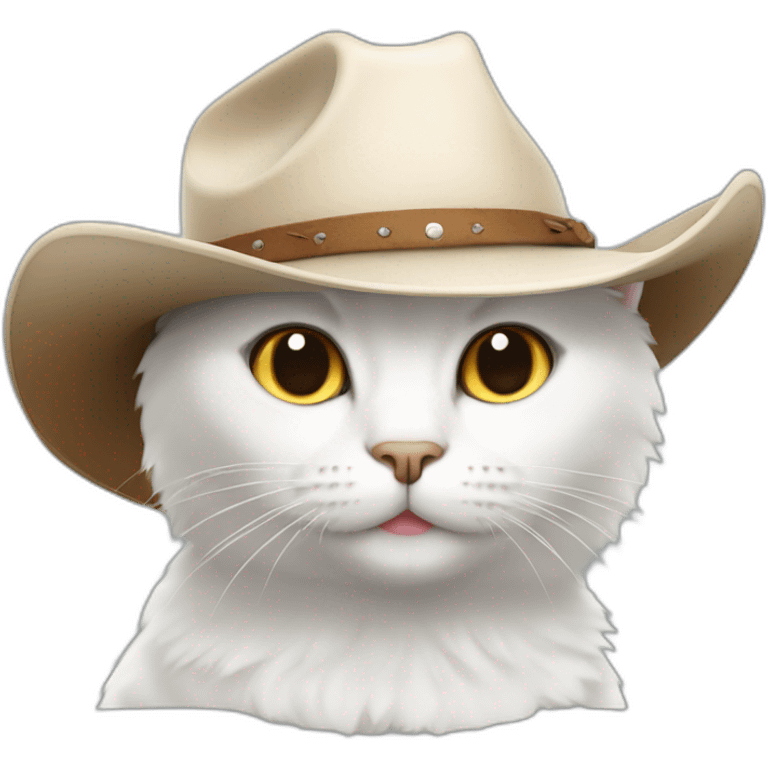 white cat wearing a cowboy hat emoji