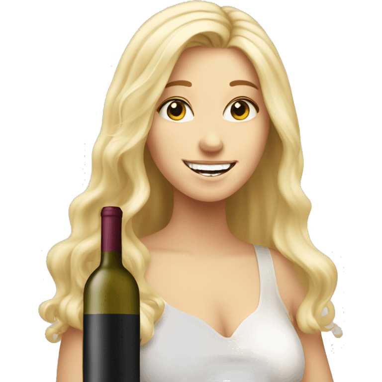 blonde white girl happy with pretty wine emoji