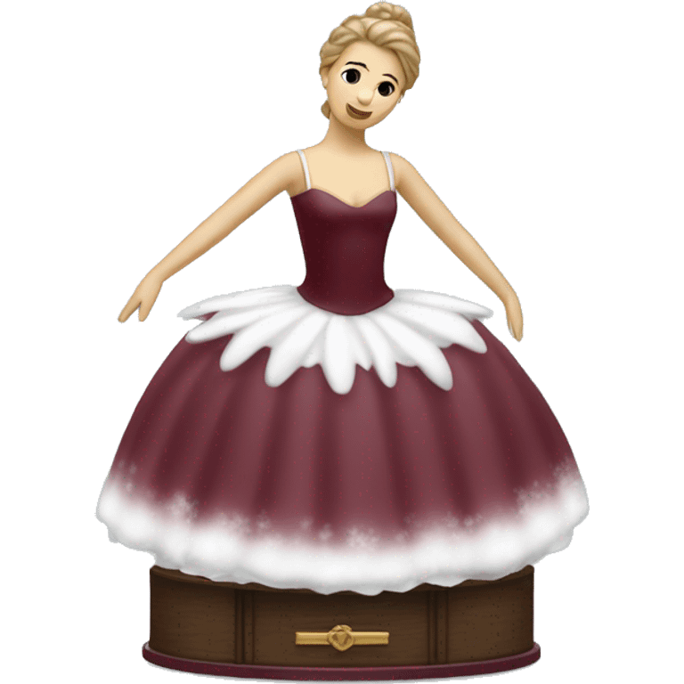 burgundy snowy music box with ballerina standing back emoji