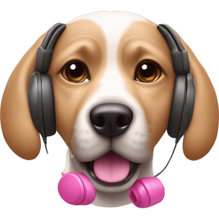 dog with earphones and a pink bonie emoji