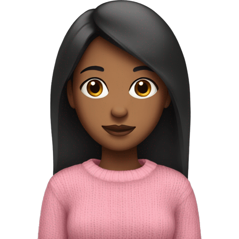 Brown skin girl with straight black hair in a pink sweater emoji