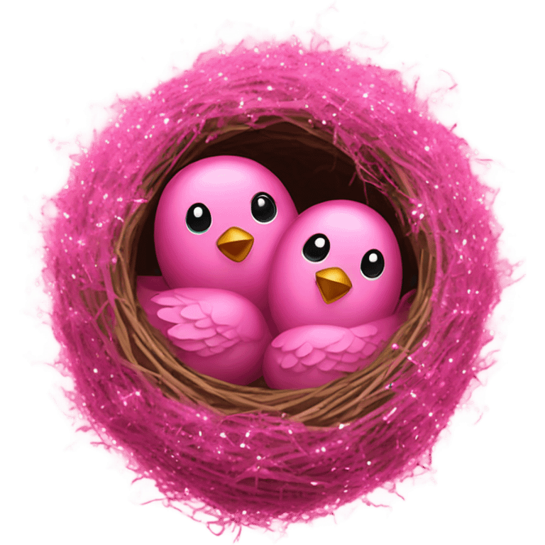 Pink birds nest with glitter emoji