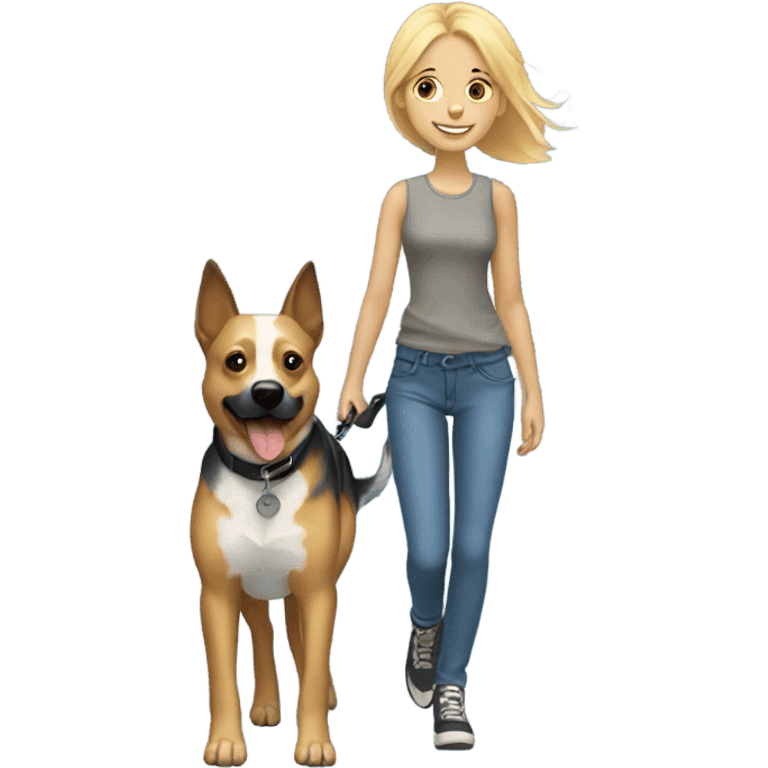 Blonde girl walking a blue heeler emoji