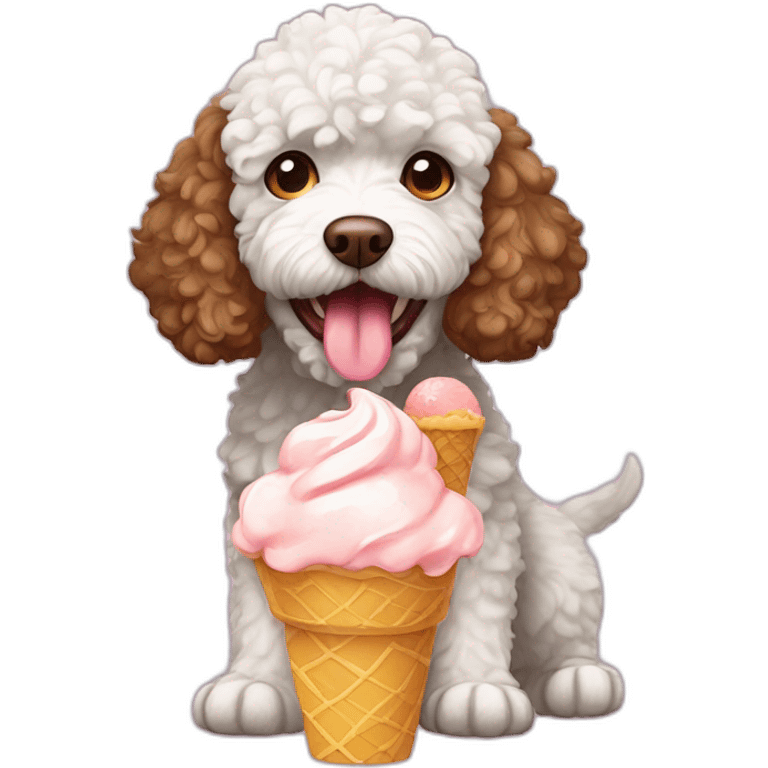 A Lagotto Romagnolo eating ice cream emoji