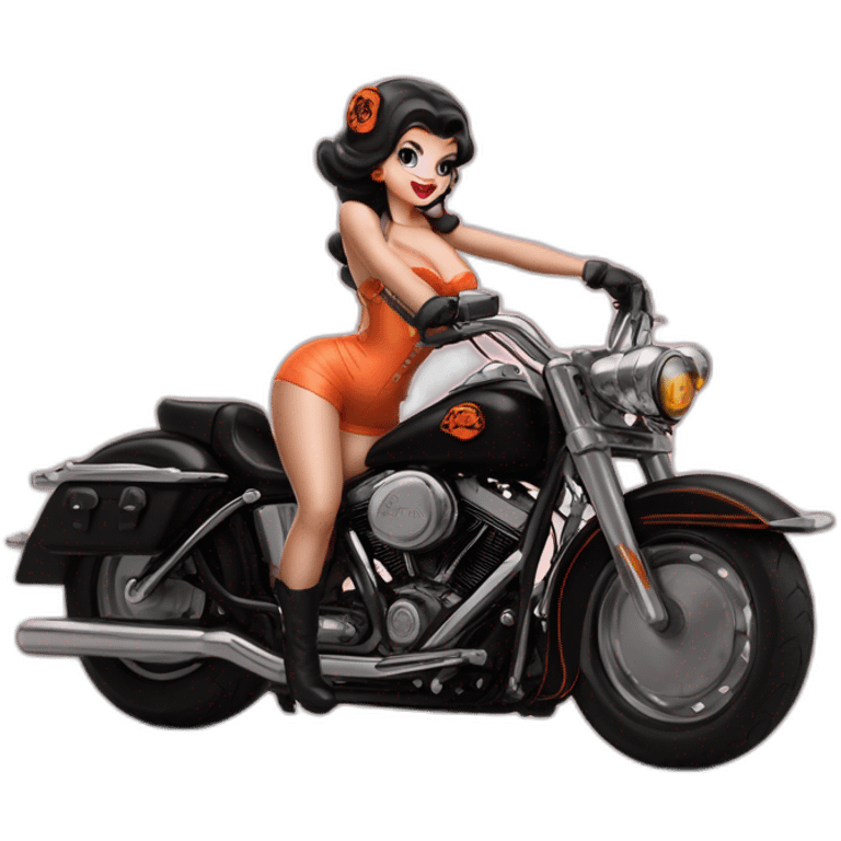 Peach Mario in this style : pin-up pelirroja sobre moto Harley Davidson negra emoji