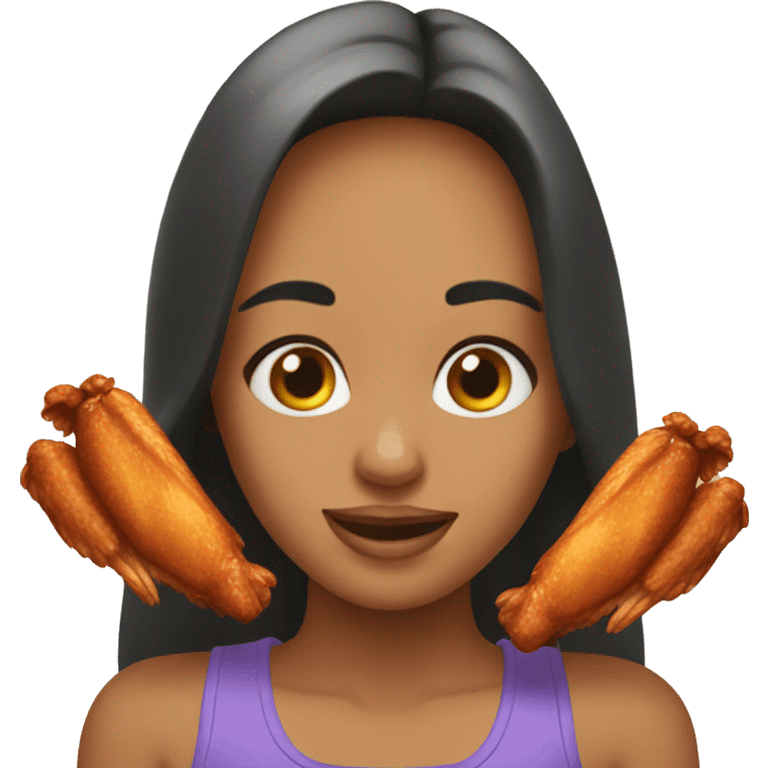 a girl flying with two bbq chicken wings on her back emoji