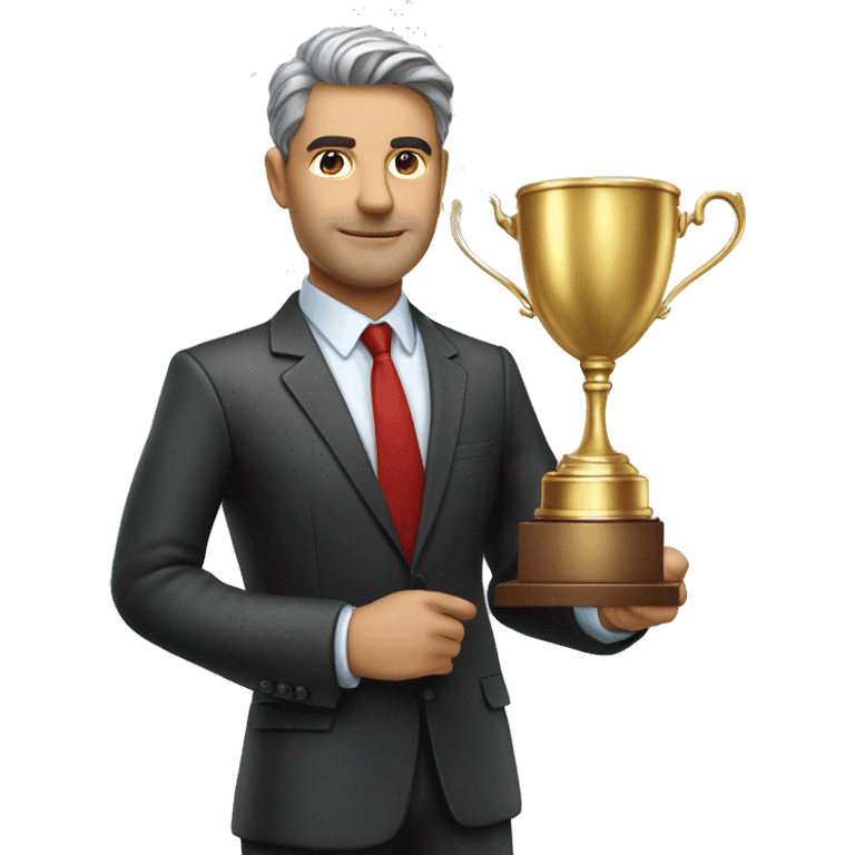 Photorealistic serious businessman with trophy in his hand emoji