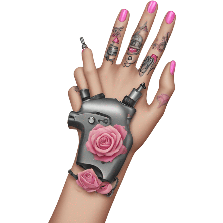 White-girl-hand with pink-tattoos holding a tattoo-machine emoji