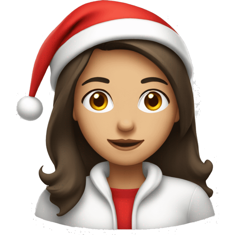 Brunette girl wearing Santa hat emoji