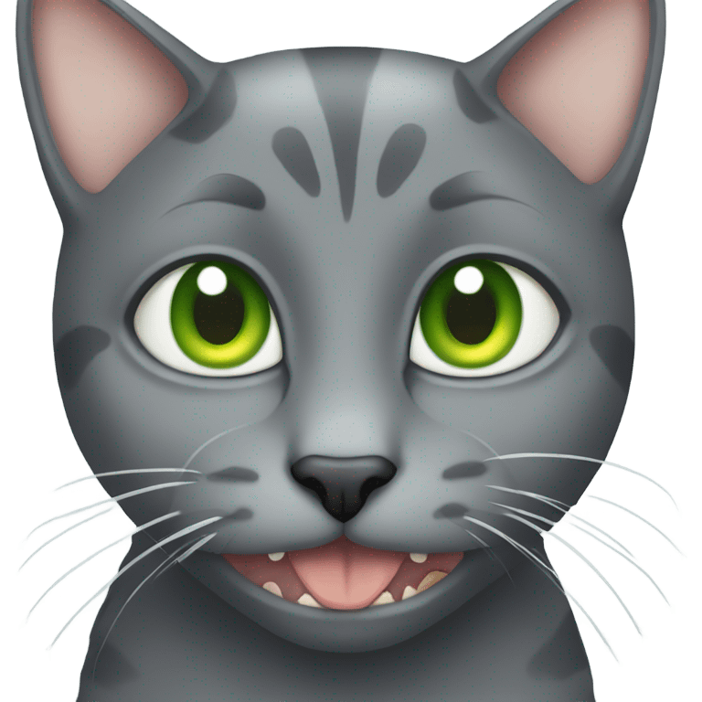 gray Cat green eyes eating fish emoji